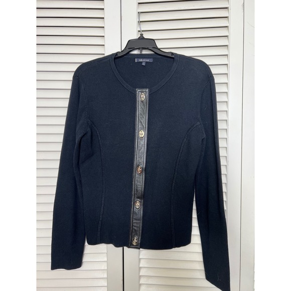 Anne Klein Sweaters - Anne Klein Black Cardigan S Leather Placket Turn Lock Sweater Old Money Chic